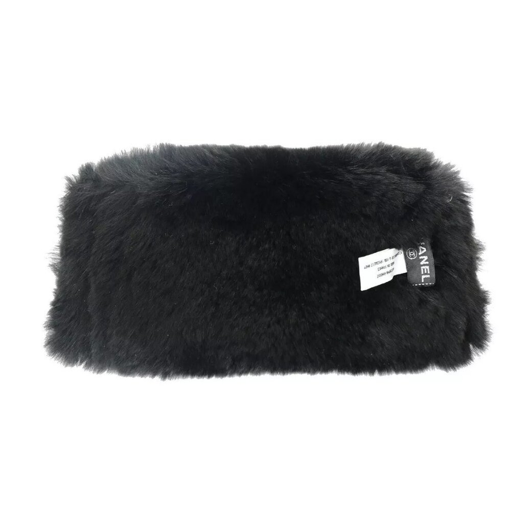 CHANEL CC Logo Wristband Bangle Bracelet Fur Black White France - Picture 2 of 10